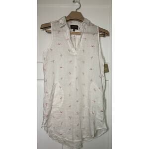 Forcynthia Beachwear 100% Linen Slvless cover up White Pink Flamingo‎ SMALL